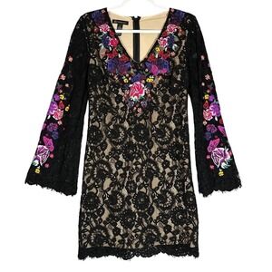 INC International Concepts Black‎ Lace Embroidered Floral Bell Sleeve Dress 2